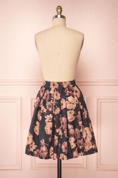 Syntyche Grey Floral Short Faux Suede A-Line Skirt | BACK VIEW | Boutique 1861