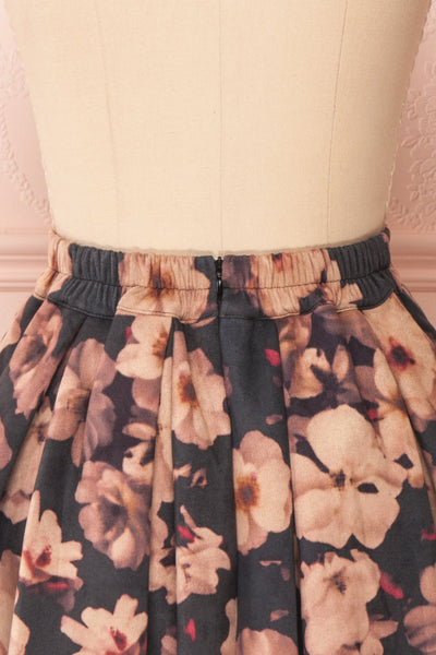 Syntyche Grey Floral Short Faux Suede A-Line Skirt| BACK CLOSE UP | Boutique 1861