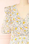 Tabako Pink Short Sleeve Floral V-Neck Dress | Boutique 1861  front close-up
