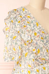 Tabako Pink Short Sleeve Floral V-Neck Dress | Boutique 1861  side close-up