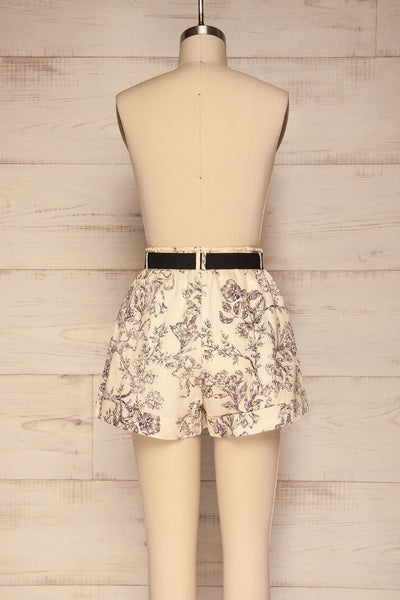 Tabitha Off-White Black Floral Shorts back view | La petite garçonne