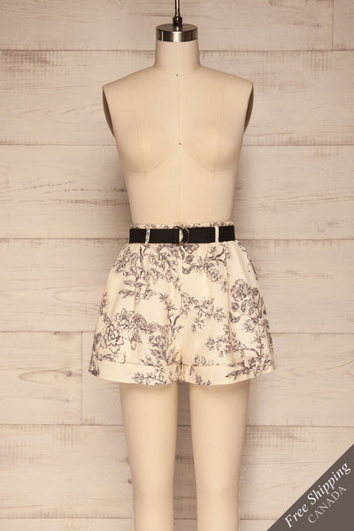Tabitha Off-White Black Floral Shorts front view FS | La petite garçonne
