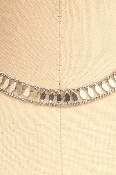 Tagga Silver Leaf Choker Necklace | La Petite Garçonne close-up