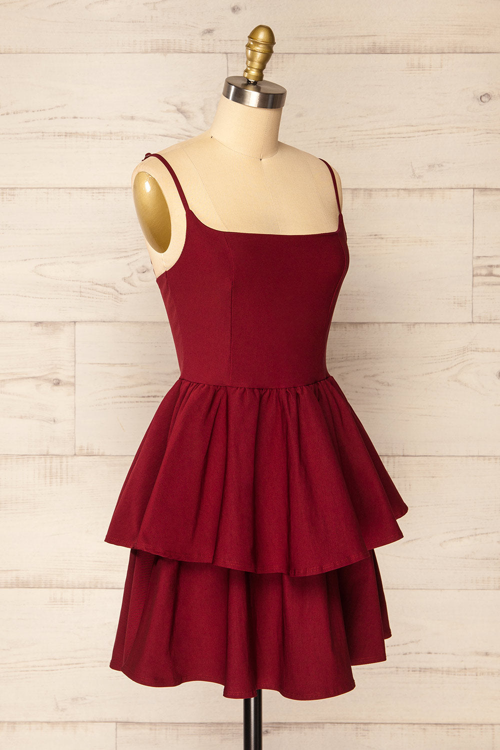 Halter Short Burgundy Lace Junior Prom Dress SHORT146 - TeenTina