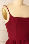 Tallemaja Burgundy Short Tiered A-Line Dress | La Petite Garçonne  side close-up