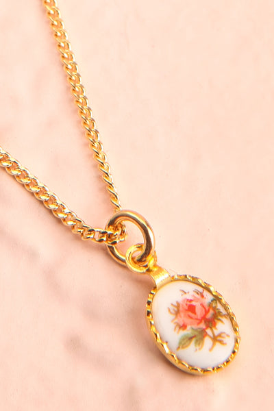 Tam Floral Pendant Necklace w/ Pearl Charm | Boutique 1861 flat close-up
