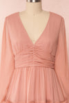 Tamara Dusty Pink A-Line Midi Dress with Ruffles | Boutique 1861 front close-up