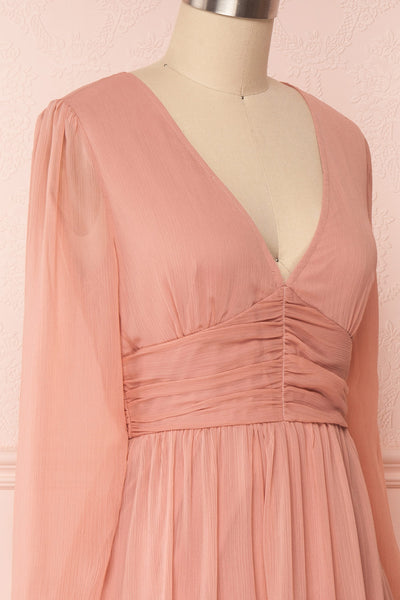 Tamara Dusty Pink A-Line Midi Dress with Ruffles | Boutique 1861 side close-up
