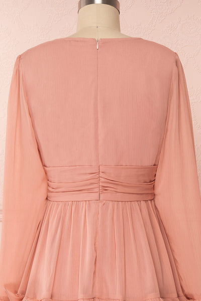 Tamara Dusty Pink A-Line Midi Dress with Ruffles | Boutique 1861 back close-up