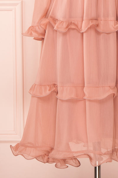 Tamara Dusty Pink A-Line Midi Dress with Ruffles | Boutique 1861 bottom close-up