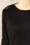 Tampa Black Sweater with Pearl Buttons on the Sleeves | La petite garçonne front close-up