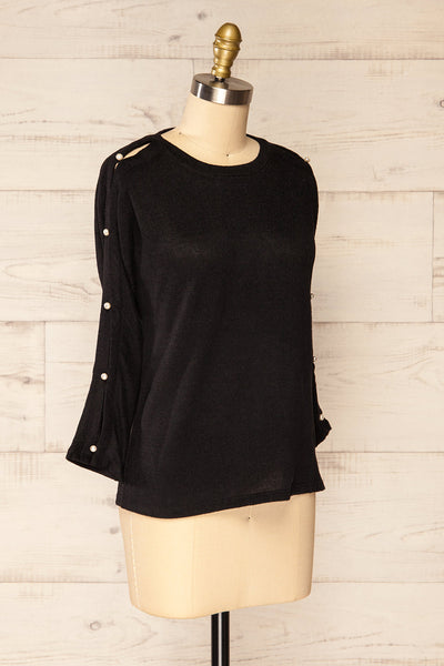Tampa Black Sweater with Pearl Buttons on the Sleeves | La petite garçonne side view