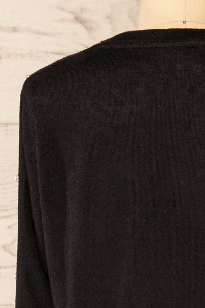 Tampa Black Sweater with Pearl Buttons on the Sleeves | La petite garçonne back close-up
