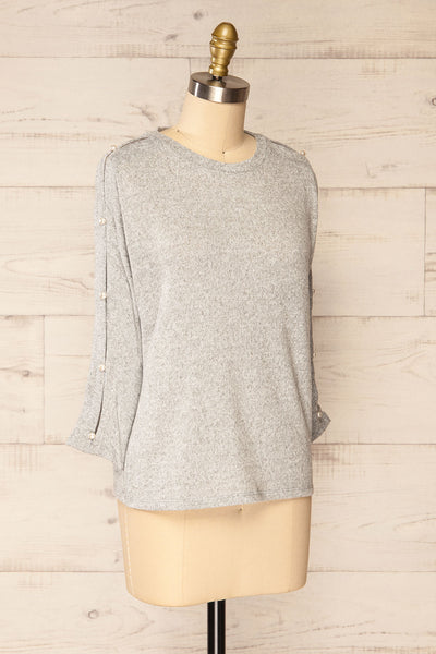 Tampa Grey Sweater with Pearl Buttons on the Sleeves | La petite garçonne side view