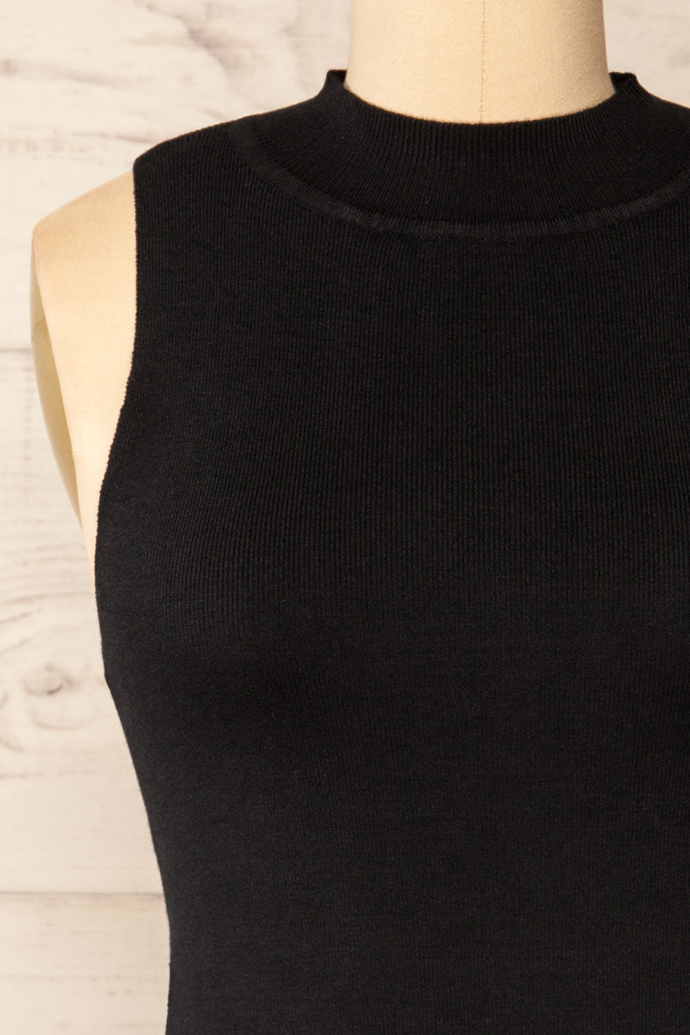 Tamsalu Black Mock Neck Tank Top | La petite garçonne front close-up