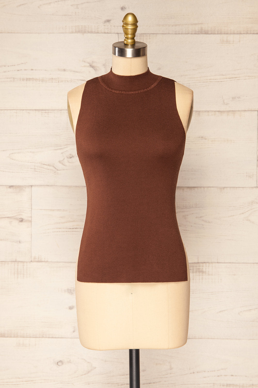 Tamsalu Brown Mock Neck Tank Top | La petite garçonne front view