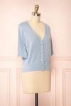 Tansy Blue Ribbed Knit Button-Up Top | Boutique 1861 side view