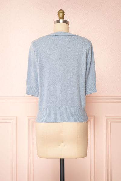 Tansy Blue Ribbed Knit Button-Up Top | Boutique 1861 back view