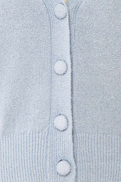 Tansy Blue Ribbed Knit Button-Up Top | Boutique 1861 fabric