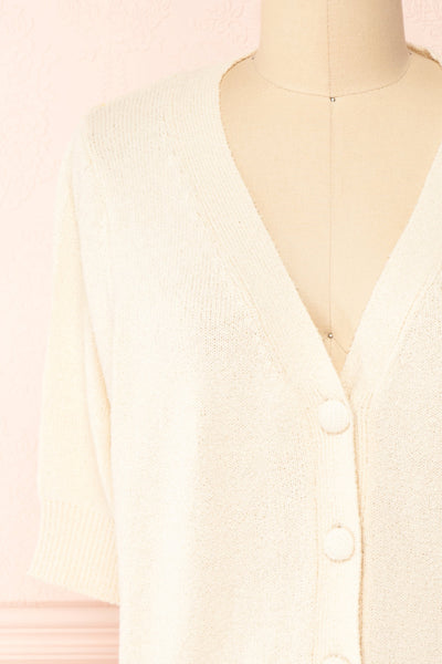 Tansy Cream Ribbed Knit Button-Up Top | Boutique 1861 front close-up