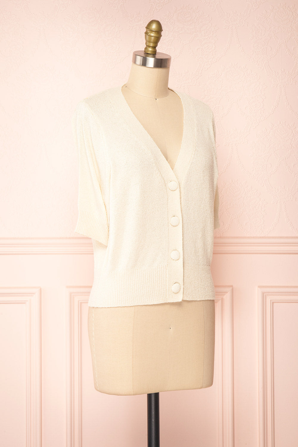 Tansy Cream Ribbed Knit Button-Up Top | Boutique 1861 side view 