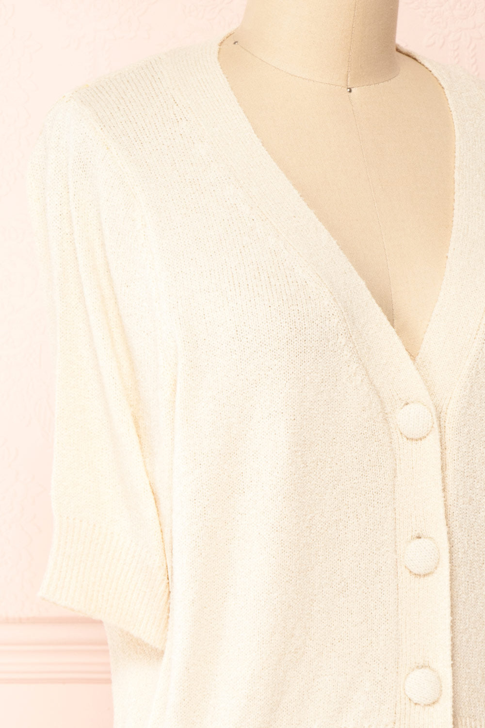 Tansy Cream Ribbed Knit Button-Up Top | Boutique 1861 side close-up