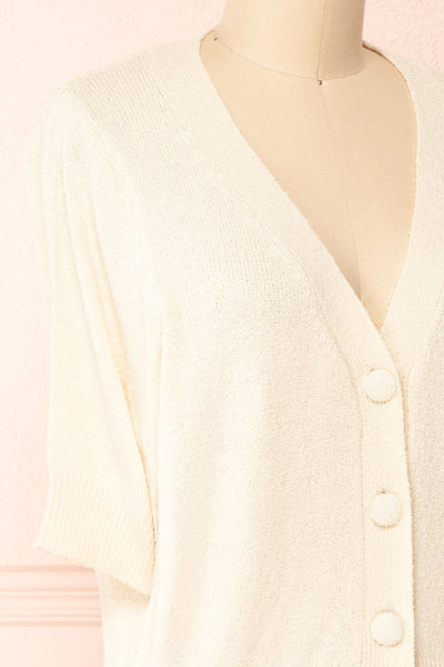 Tansy Cream Ribbed Knit Button-Up Top | Boutique 1861 side close-up