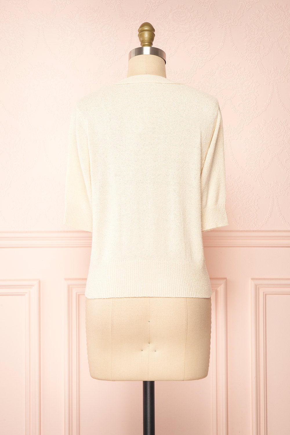 Tansy Cream Ribbed Knit Button-Up Top | Boutique 1861 back view 
