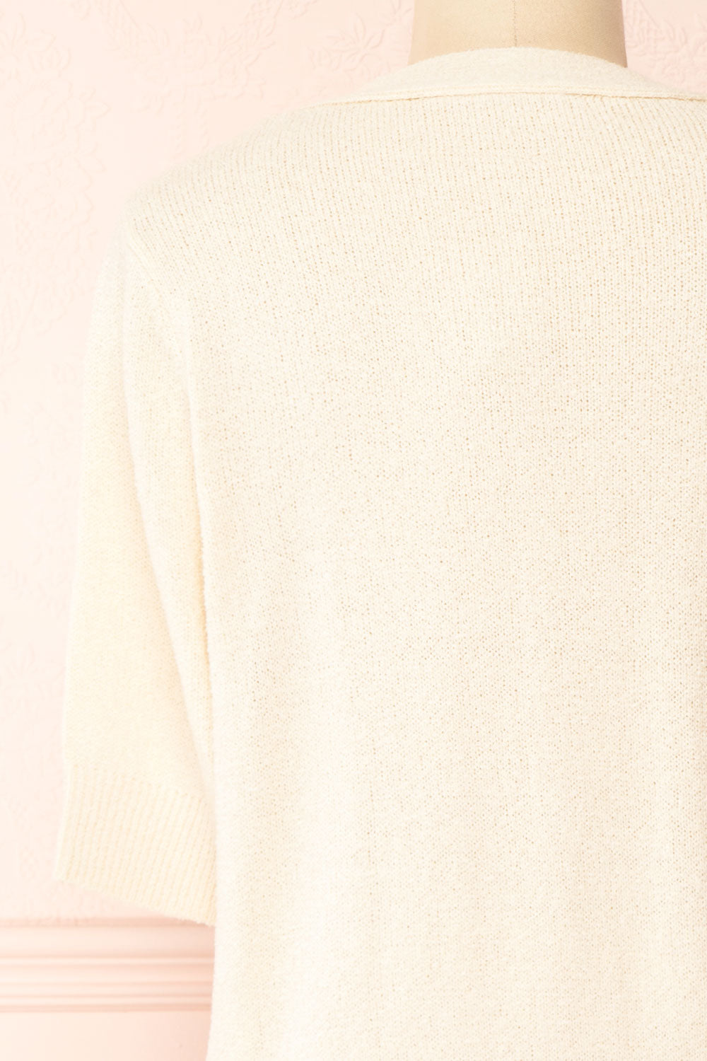 Tansy Cream Ribbed Knit Button-Up Top | Boutique 1861 back close-up