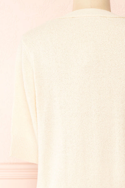 Tansy Cream Ribbed Knit Button-Up Top | Boutique 1861 back close-up