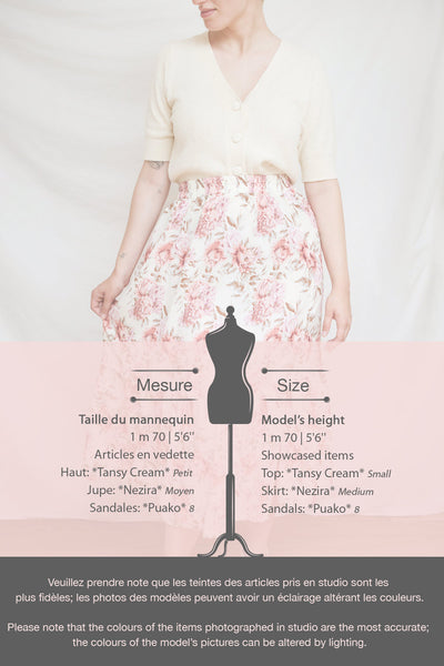 Nezira Beige Floral Print Midi Skirt w/ Ruffles | Boutique 1861 fiche