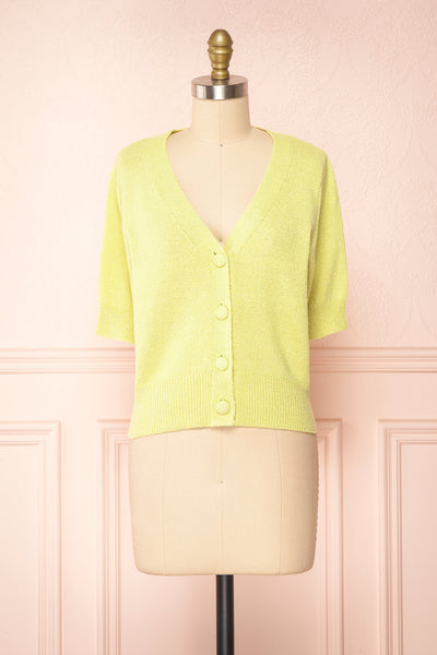 Tansy Green Ribbed Knit Button-Up Top | Boutique 1861 front view