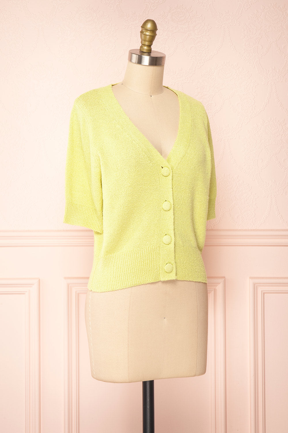 Tansy Green Ribbed Knit Button-Up Top | Boutique 1861 side view 