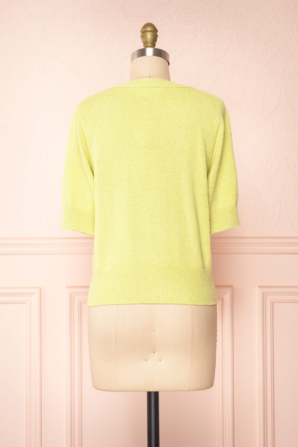 Tansy Green Ribbed Knit Button-Up Top | Boutique 1861 back view 