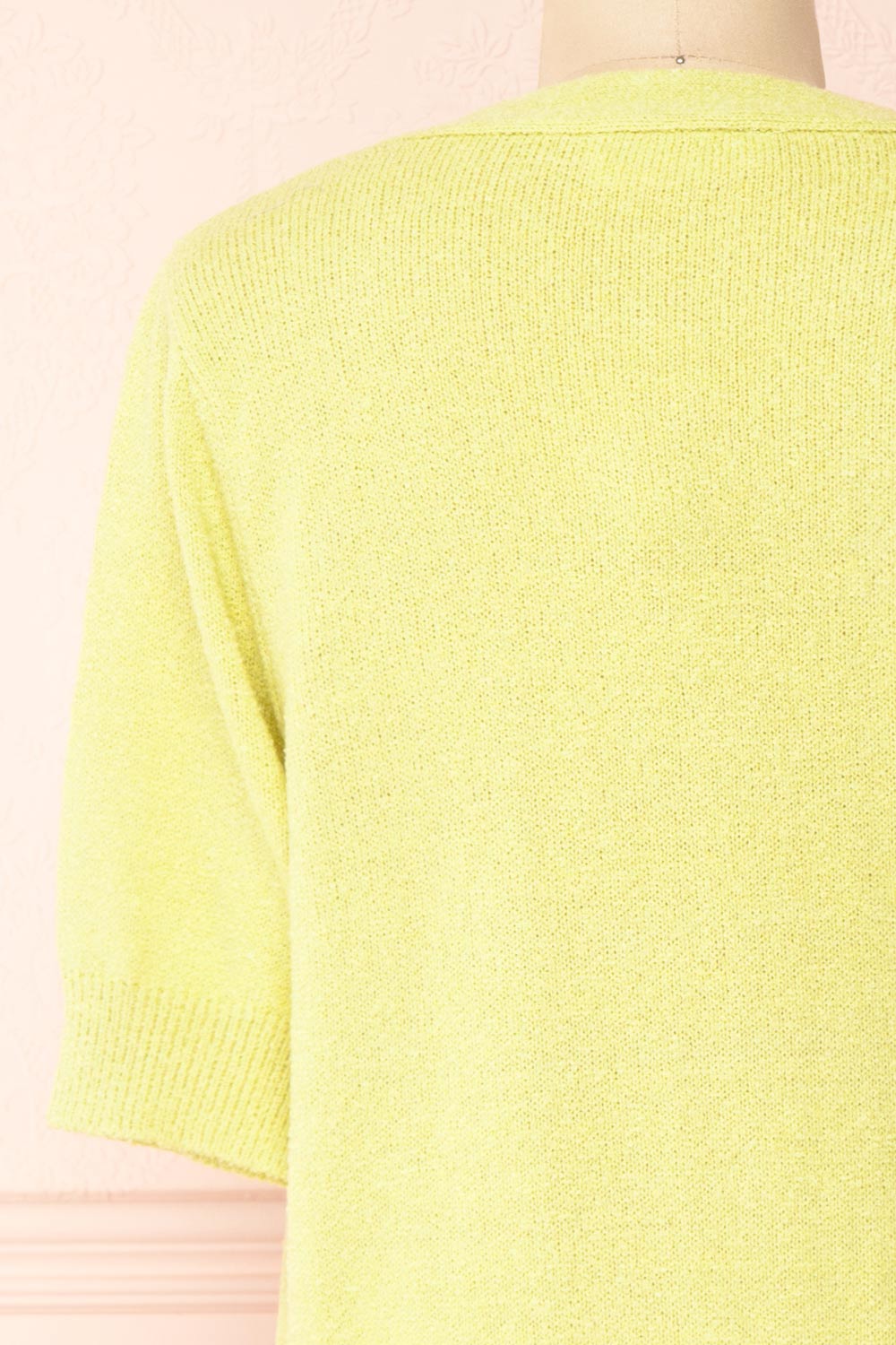Tansy Green Ribbed Knit Button-Up Top | Boutique 1861 back close-up