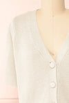Tansy Grey Ribbed Knit Button-Up Top | Boutique 1861 front close-up