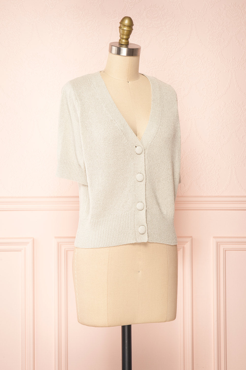 Tansy Grey Ribbed Knit Button-Up Top | Boutique 1861 side view 