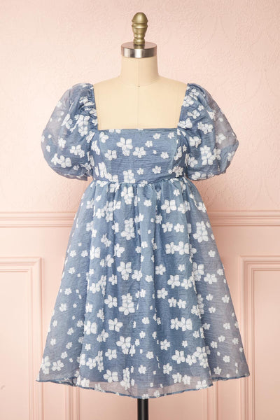 Tarjanne Blue Babydoll Dress w/ Flowers | Boutique 1861  front view