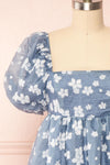 Tarjanne Blue Babydoll Dress w/ Flowers | Boutique 1861 front close up