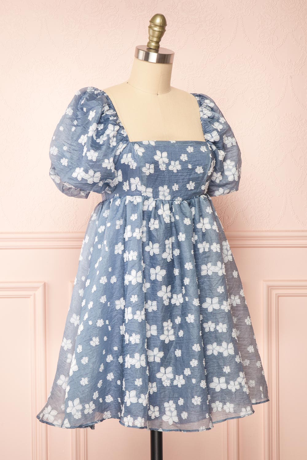 Tarjanne Blue Babydoll Dress w/ Flowers | Boutique 1861  side view