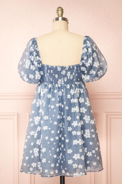 Tarjanne Blue Babydoll Dress w/ Flowers | Boutique 1861  back view