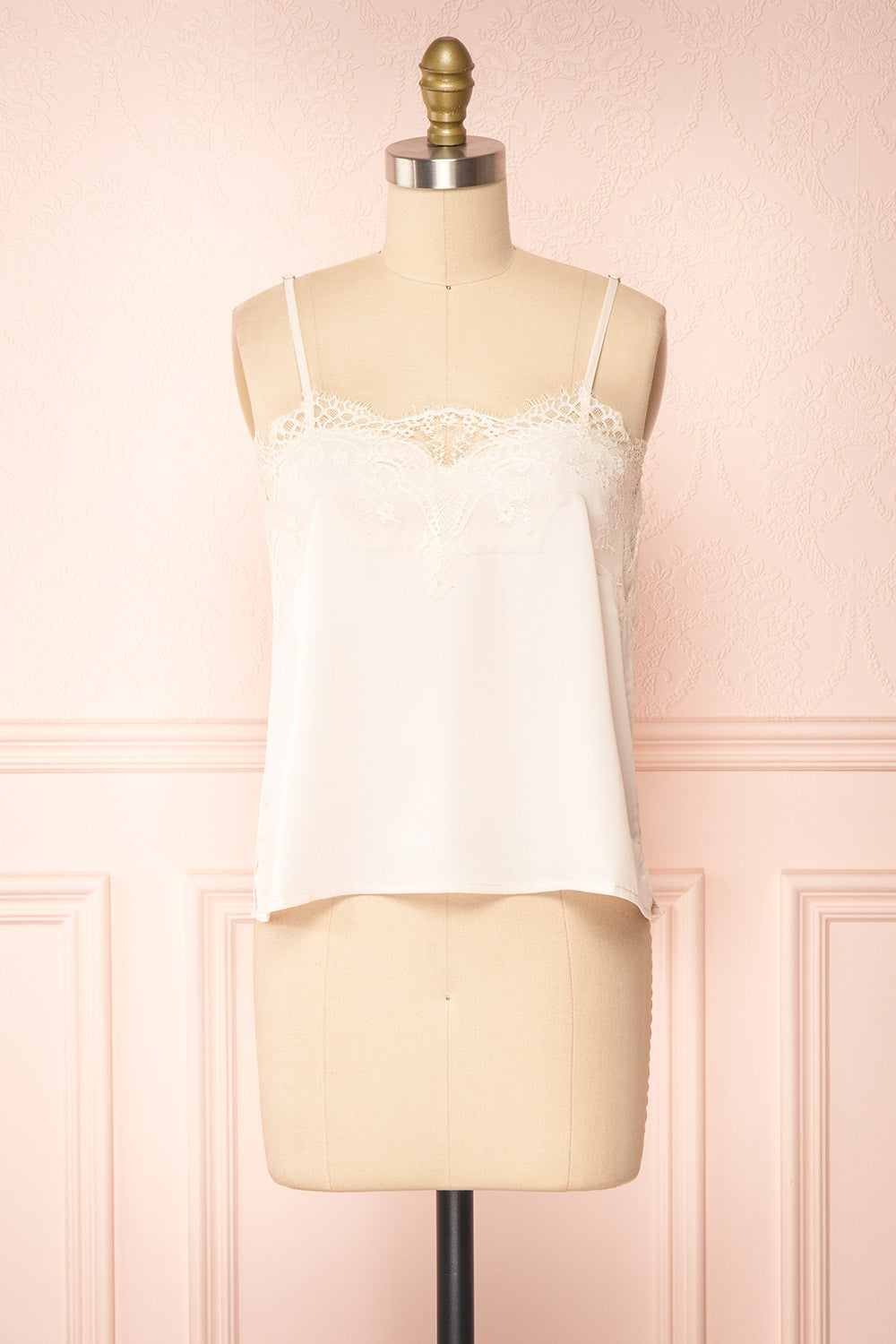 Tasha Beige Tank Top With Lace | Boutique 1861 front view 