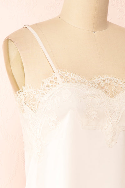 Tasha Beige Tank Top With Lace | Boutique 1861 side close-up
