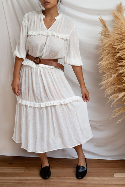 Tatiana White Long Sleeve Plumetis Dress | Boutique 1861 model