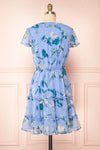 Taya Floral Blue Tiered Short Dress w/ Buttons | Boutique 1861 back view