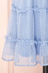 Taya Polka Dot Blue Tiered Short Dress w/ Buttons | Boutique 1861 bottom