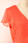 Taya Polka Dot Red Tiered Short Dress w/ Buttons | Boutique 1861 side close-up