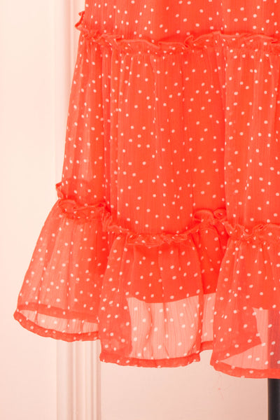 Taya Polka Dot Red Tiered Short Dress w/ Buttons | Boutique 1861 bottom