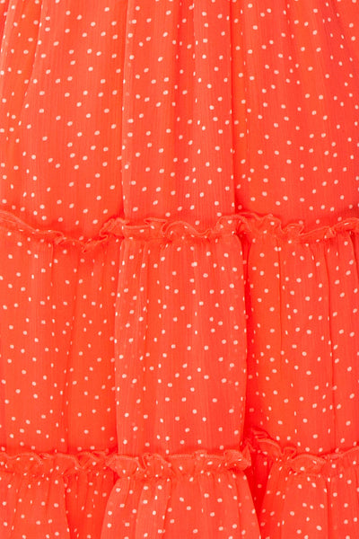Taya Polka Dot Red Tiered Short Dress w/ Buttons | Boutique 1861 fabric