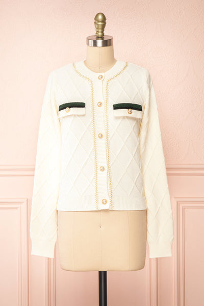 Tayna Ivory Vintage Style Cardigan | Boutique 1861 front view